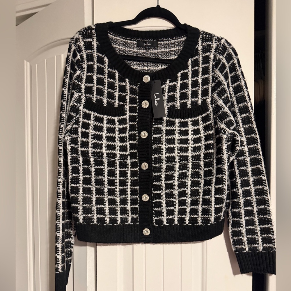 lulus Black and White Checkered Women's Sweater
